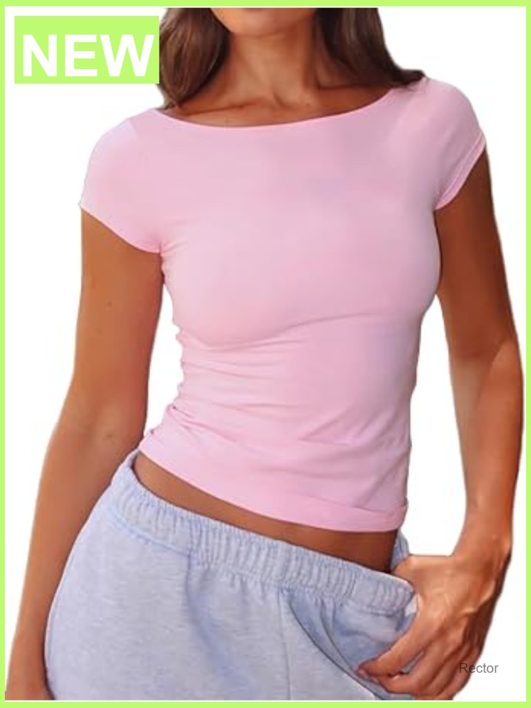 Women's Boat Neck Slim Fit Cotton Tee Short Sleeve Summer T-Shirt
